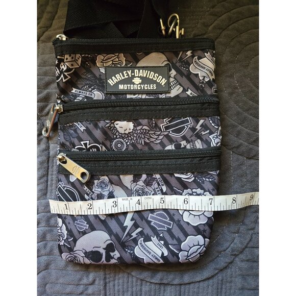 Harley-Davidson Black & Gray Multi-Pocket Crossbody Bag With Adjustable Strap - Picture 6 of 7
